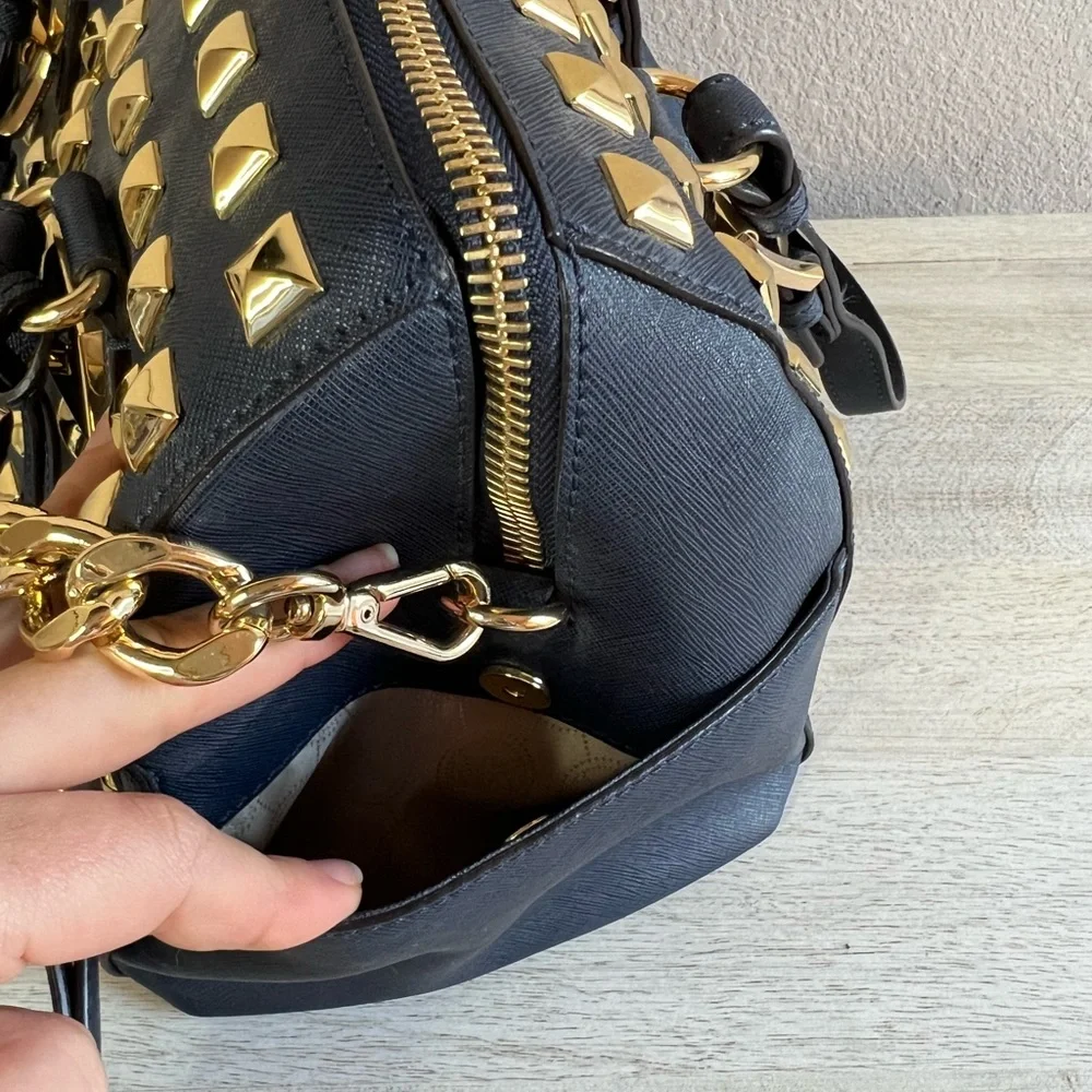 Michael Kors Leather Studded Grayson Satchel Bag - Picture 12 of 16